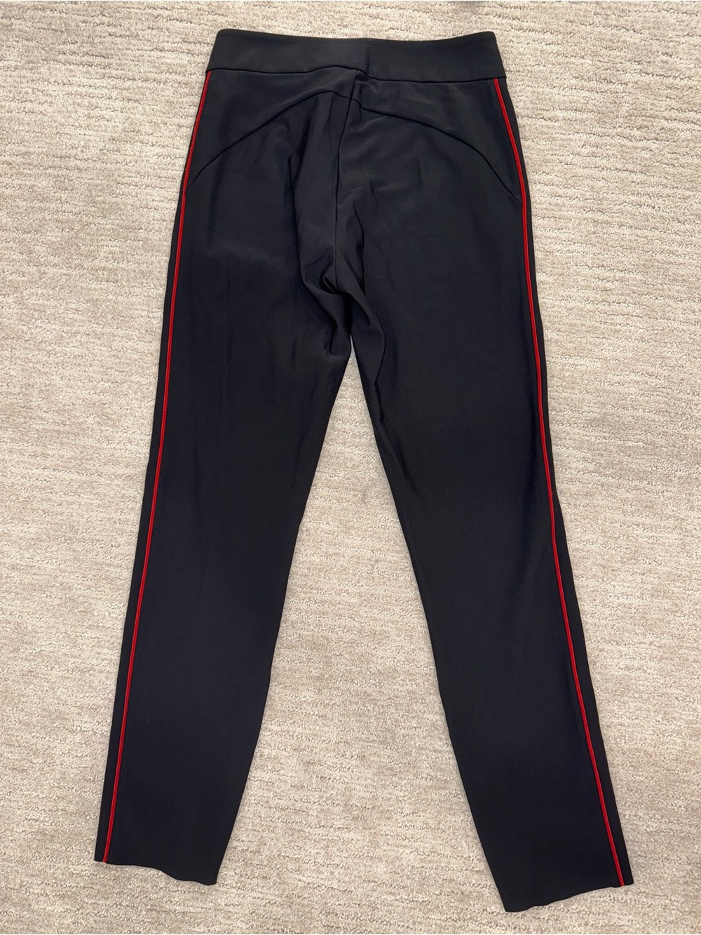 Athleta Black Woman’s Stellar Novelty Pants with Red Side Stripes